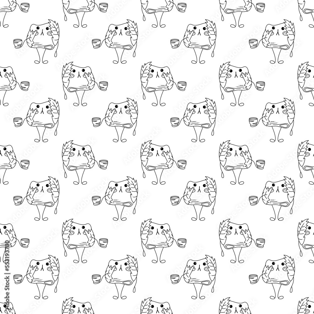 Sakura mochi pattern11. Seamless pattern with cute mochi character. Doodle cartoon vector illustration.