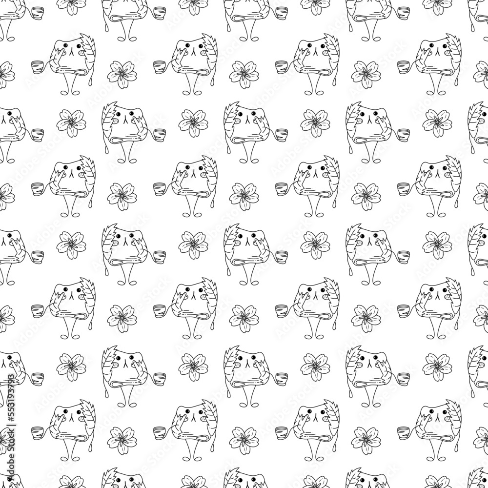 Sakura mochi pattern12. Seamless pattern with cute mochi character. Doodle cartoon vector illustration.