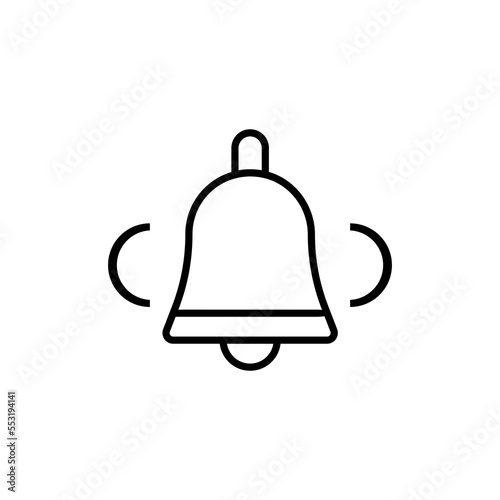 Vector flat illustration of alarm bell line icon isolated on white background. Bell icon for notification, signal, reminder, sound, call, alarm sign.