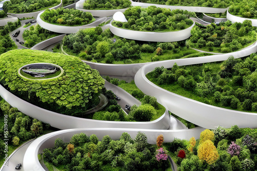 future smart cities, sustainable citys, sustainble highrises with lush planting #553194916