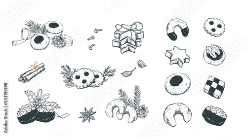 German Christmas Treats illustrations - various traditional Christmas cookies - vector design