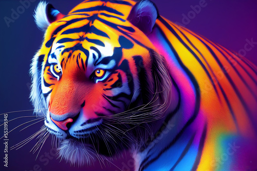 tiger pour thick split colorful paint liquid 3d render  dark background