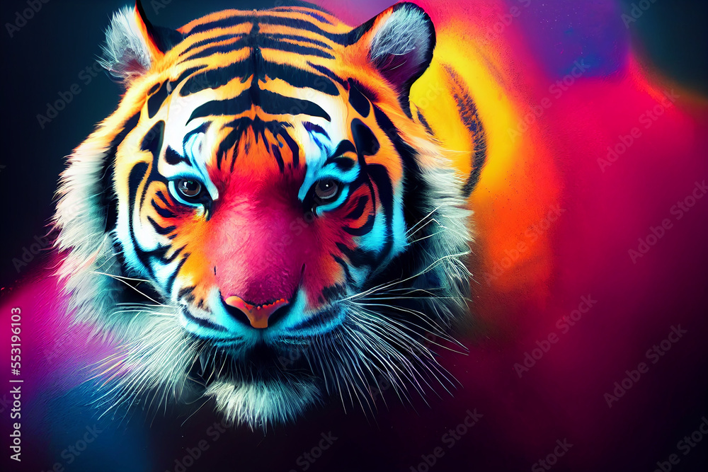 tiger pour thick split colorful paint liquid,3d render, dark background