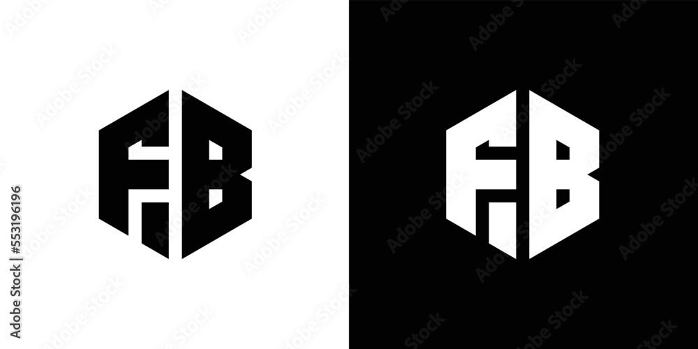 Letter FB Polygon Minimal Logo Design On Black And White Background