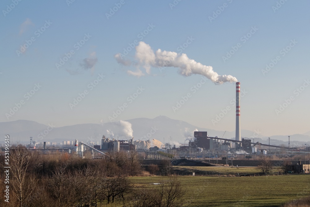 Landscape of biorefinery, industry in Paskov city, Czechia