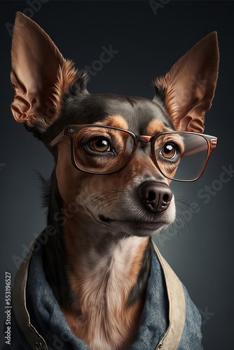Hipster dog wearing clothes and glasses. dog portrait. Generative ai