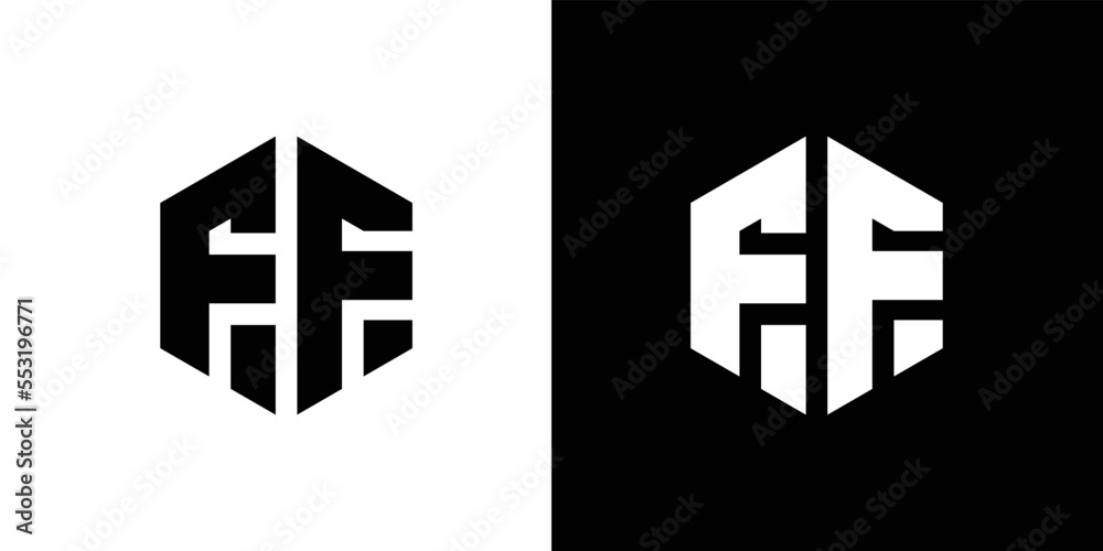 Letter FF Polygon Minimal Logo Design On Black And White Background Letter FF Polygon Minimal Logo Design On Black And White Background