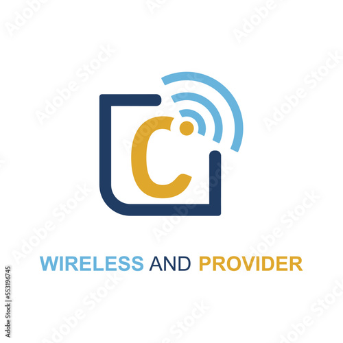 Initial C Letter with WIFI icon for Provider service company logo design idea template