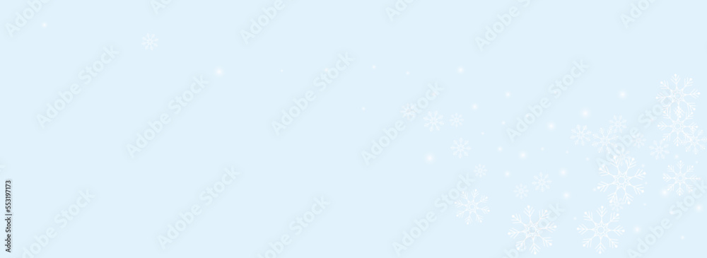 Golg Snowflake Vector Panoramic Blue Background.