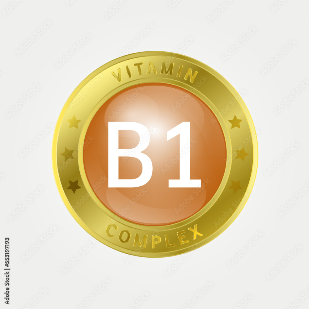 Icon structure Vitamin B1 circle light Yellow. gold border. Pill complex, collagen serum chemical formula. 3D vector EPS10. Beauty treatment nutrition skin care design, healthy. Medical, scientific. Icon structure Vitamin B1 circle light Yellow. gold border. Pill complex, collagen serum chemical formula. 3D vector EPS10. Beauty treatment nutrition skin care design, healthy. Medical, scientific.