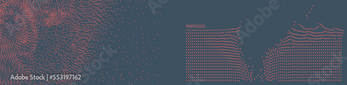 Irregular array or matrix of random dynamic particles. Background breaking down into small fragments. Abstract grid design. Vector illustration for medicine, science, technology or education.