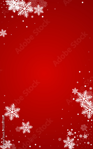 Silver Snowfall Vector Red Background. Christmas