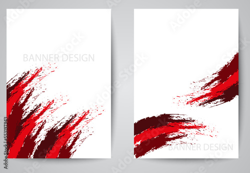 Set of vector banners. Abstract colored brush strokes on white background
