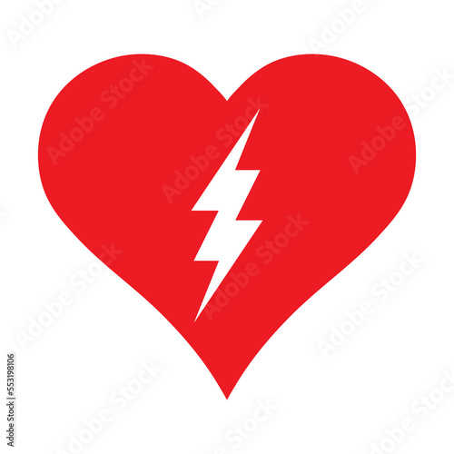 Red heart lightning icon, vector love valentine day design element.