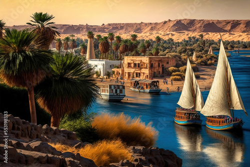 Fotografie, Obraz Scenes of ancient settlements and the unspoiled Nil River landscape may be seen during a sail from Luxor to Aswan