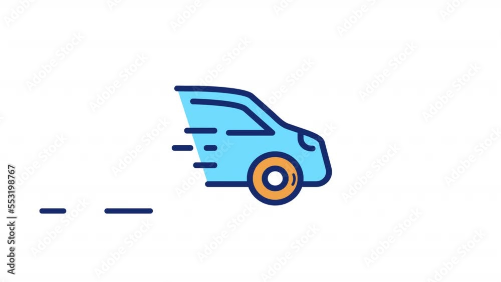 Animated car color icon. Motor vehicle. Fuel and electric automobiles. Transportation. Seamless loop HD video with alpha channel on transparent background. Simple filled line motion graphic animation