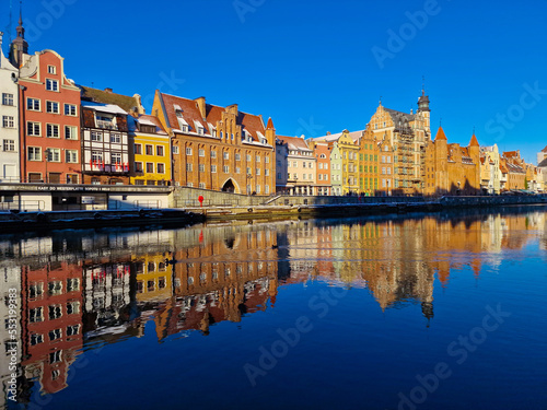 winter view of the beautiful long quay in Gdansk. Poland