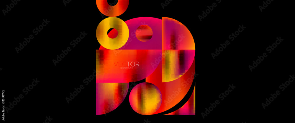 Geometric abstract panorama wallpaper background. Round shapes and circles, metallic color geometric shapes composition Geometric abstract panorama wallpaper background. Round shapes and circles, metallic color geometric shapes composition