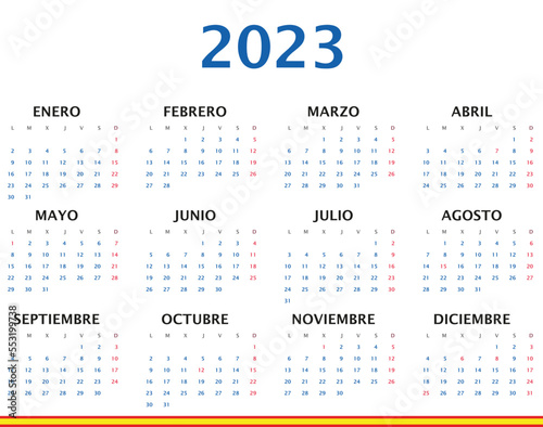 Calendario 2023 en español con festivos nacionales