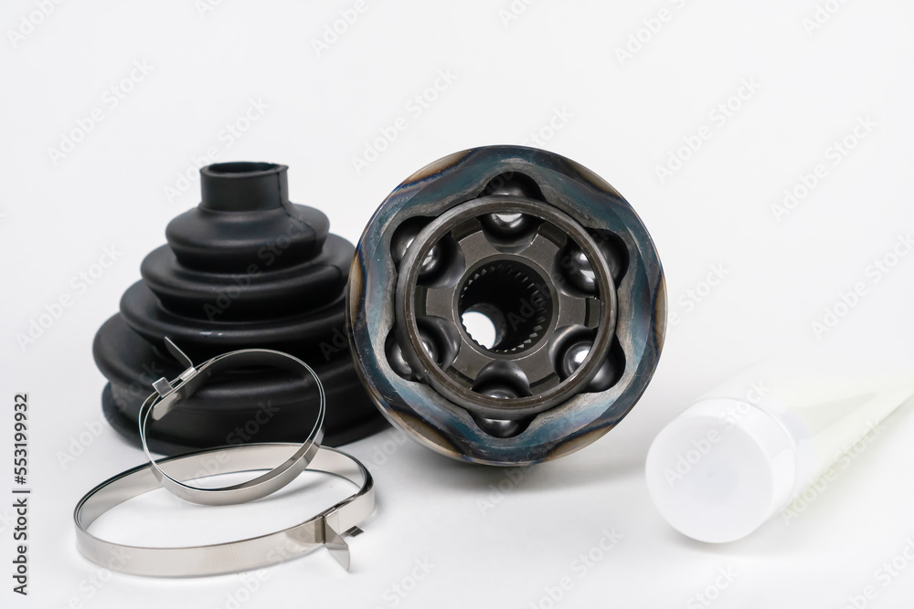 Car CV joint. Drive shaft connection on white background. New constant