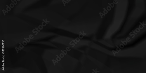 Dark Black facbric paper backdrop crumpled texture. dark black textured crumpled black paper background. panorama black paper texture background, crumpled pattern.