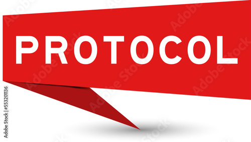 Red color speech banner with word protocol on white background