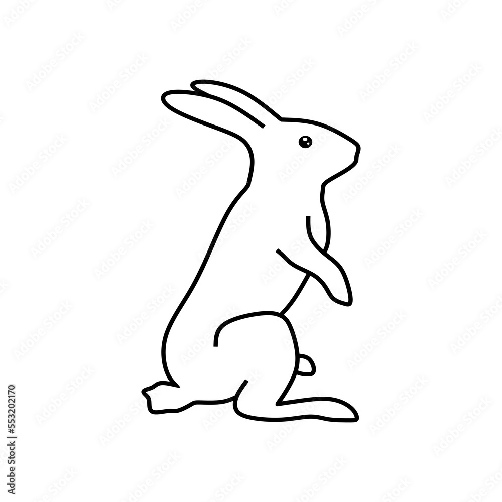 Obraz premium Bunny outline. Hand drawn Rabbit linear illustration. Monochrome rabbit silhouette. Bunny sketch design. Rabbit contour character. Vector illustration.