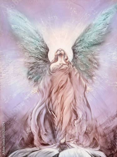 Konstfotografi holy shine dream guardian angel of love with feather wings