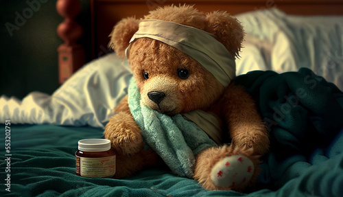 Kid teddy bear sick, generative ai
