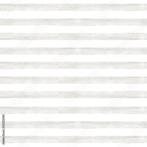 Watercolor seamless pattern with light grey strips. Isolated on white background. Hand drawn clipart. Perfect for card, fabric, tags, invitation, printing, wrapping.