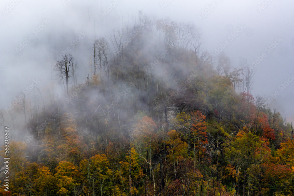 Thick Fog On Chimney Top In Fall