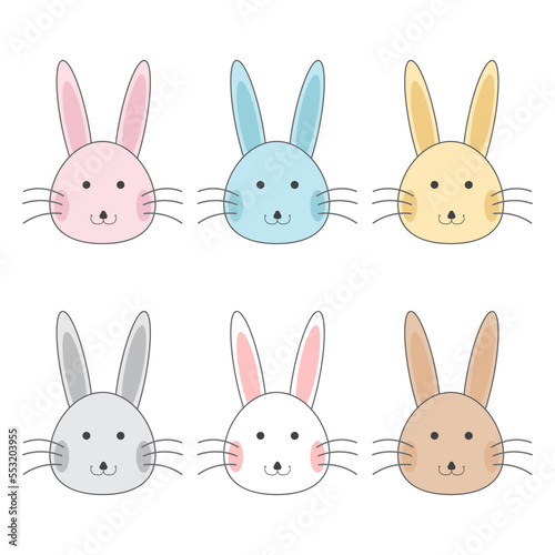 Happy easter bunny set. Cute rabbit character icon. Vector illustration.