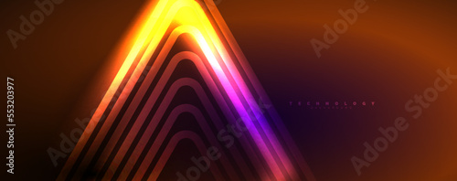 Neon glowing techno lines, hi-tech futuristic abstract background template. Vector illustration for wallpaper, banner, background, leaflet, catalog, cover, flyer