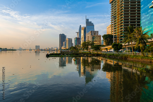 Beautiful morning in ho chi minh city  district 1  skyline with Bitexco skyscraper. The center of the city