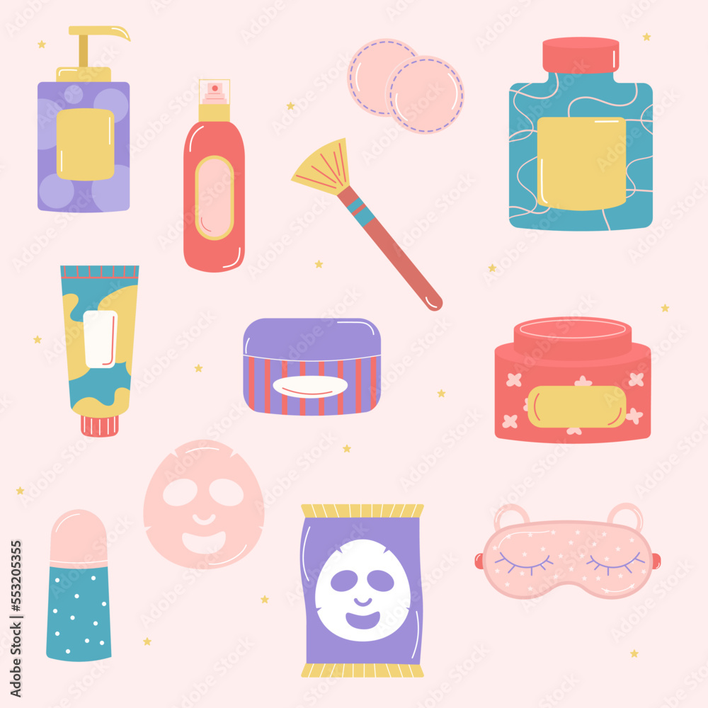 Collection of cosmetics for face, body. Vector