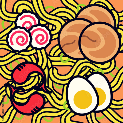 Flat Asian Food. Ramen Template icon vector set with Noodle