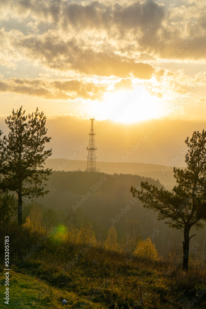TV tower on the background of sunset