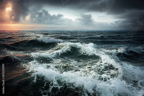 Rough seas at sunset white waves © Martin