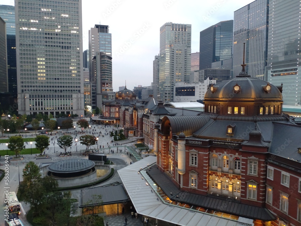 Tokyo station and buildings in the early evening Tokyo station and buildings in the early evening