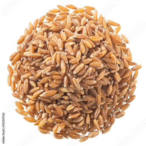 Obraz na płótnie Pile of spelt, farro or einkorn hulled wheat, isolated, top view png