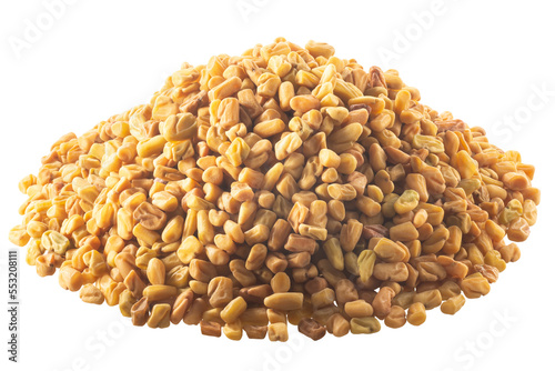Pile of fenugreek seeds (Trigonella species) or shambala isolated png photo