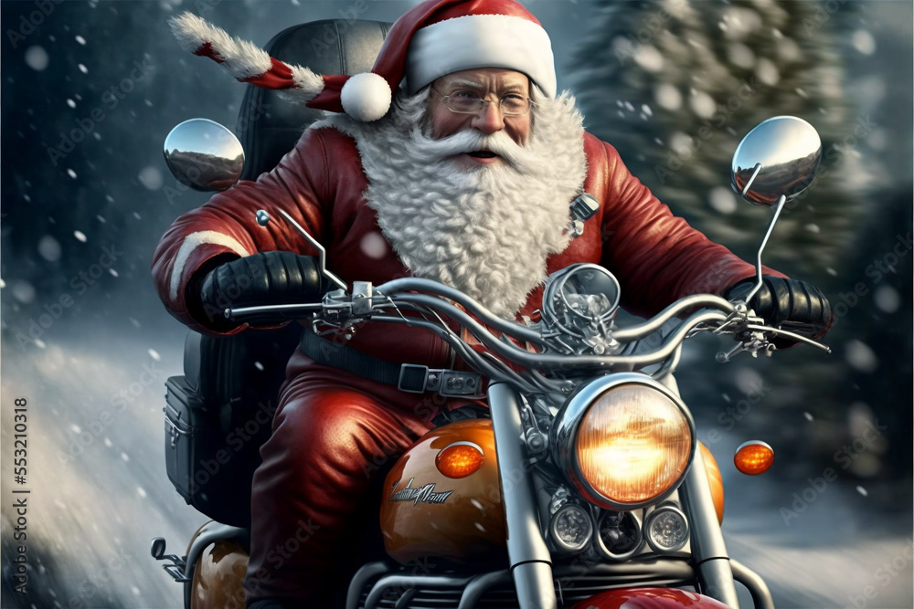 Digital painting of santa claus riding a motorcycle Stock-illustration |  Adobe Stock