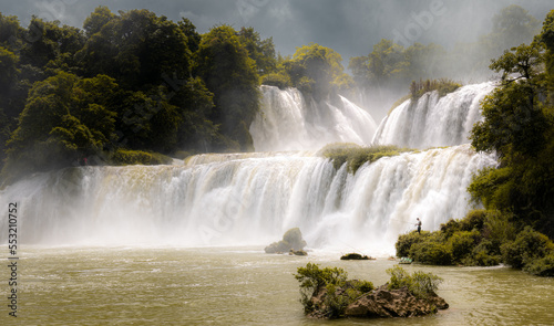 Guangxi Detian cross-border waterfall between Vietnam and China. Summmer view  full of water