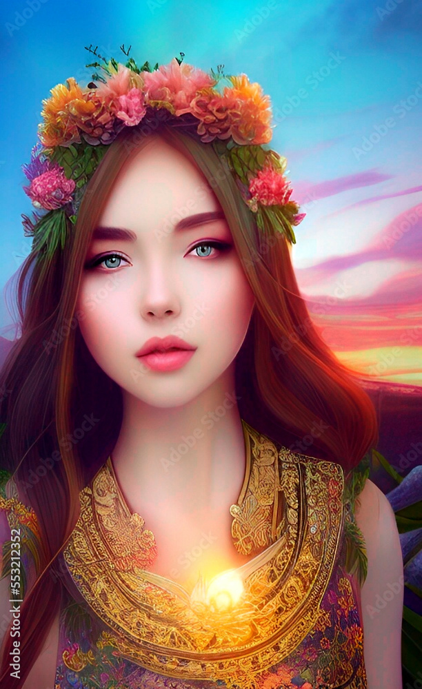 Portrait of a girl. Illustration. Created with the help of artificial intelligence Portrait of a girl. Illustration. Created with the help of artificial intelligence
