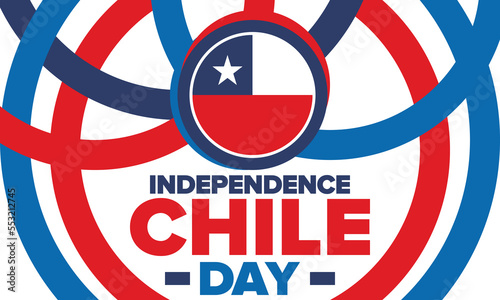 Chile Independence Day. Happy national holiday Fiestas Patrias. Freedom day. Celebrate annual in September 18. Chile flag. Patriotic chilean design. Poster, card, banner, template, background. Vector