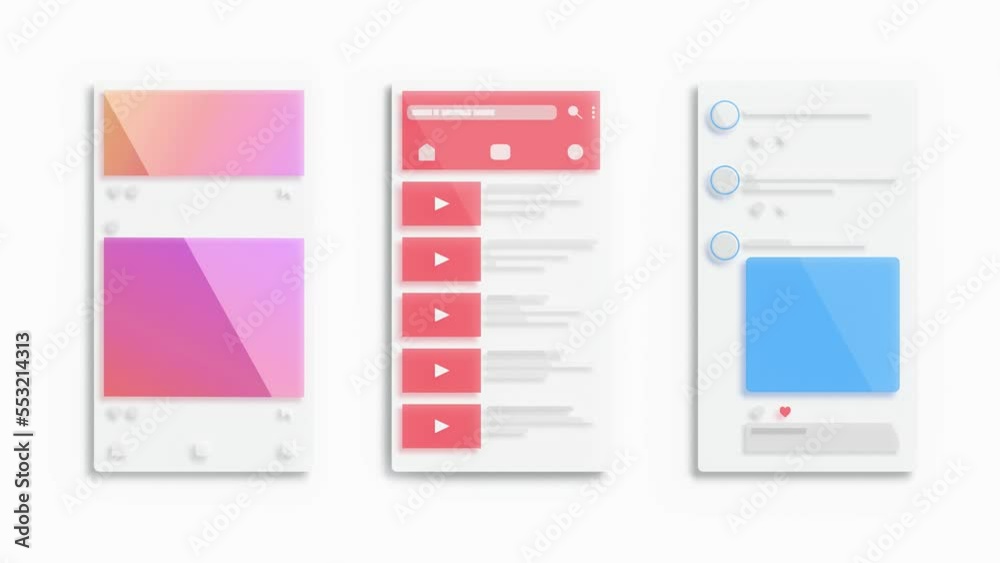 Social media app interface feed frame viewing animated, looped switch