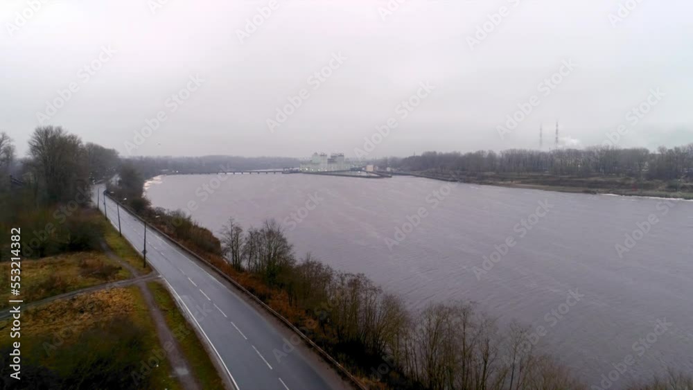 Rare hydroelectric power station with a dam and waves from a quadrocopter Rare hydroelectric power station with a dam and waves from a quadrocopter