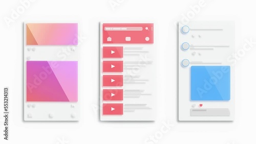 Social media app interface feed frame viewing animated, looped switch
