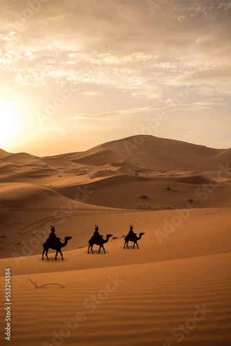 Papier peint Los reyes magos del Oriente, en sus camellos, en el desierto, guiados por la estrella polar