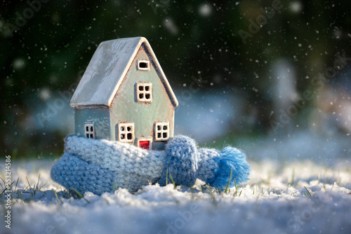 House and home winter energy, heating and insulation background